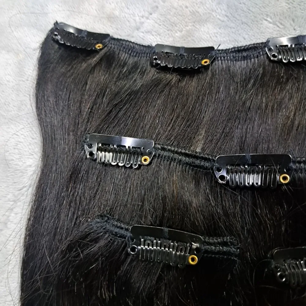 Winsky 100% Human Hair Extensions  Clip Hair 14” 4 Pieces Color 1B